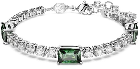 Swarovski Pulsera Matrix Tennis, Tallas mixtas, Verde, Baño de rodio