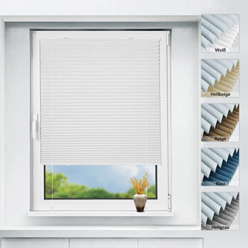 Plissee ohne Bohren verdunkelung Klemmfix, Thermo Plisseerollo Weiß @ 90x130cm (BxH), Verdunklungsplissee mit Klemmträger, Sichtschutz und Sonnenschutz, 100% Blickdicht Rollos für Fenster & Tür