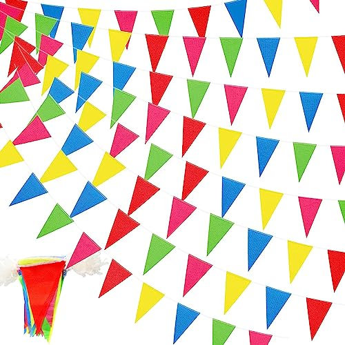 WOOLUCK 450 Pcs Multicolor Pennant Banner, 240M Fanion Bannière Multicolore Fanions, Nylon Drapeaux Fanion Triangle Banderole Coloré pour Fête Cérémonies Mariage et Jardin