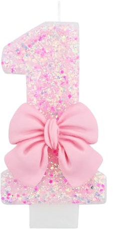 Bekecidi Velas de mariposa rosa número 1, decoración única para tartas, decoración de primer cumpleaños para niñas, suministros de fiesta de boda