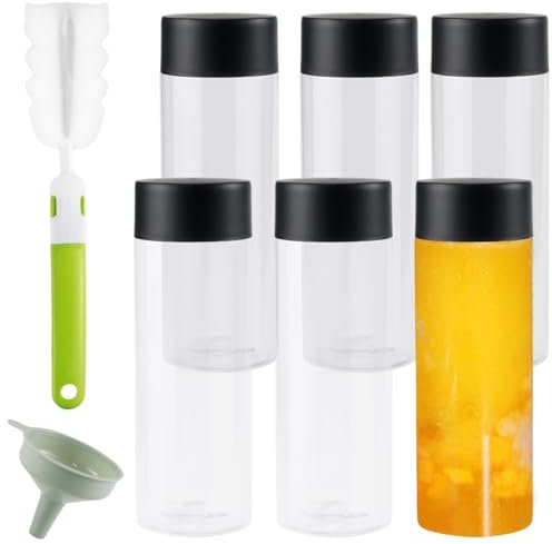 Toivize Bottiglia di Plastica 6 Pezzi, Bottiglia Trasparente per Succhi di Frutta da 350 ML per Riempire Riutilizzabili Bottiglie di Frullato per Tè, Succhi di Frutta, Bevande Fredde