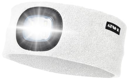 ATNKE LED-pannband, USB uppladdningsbar löparhatt vattenlampa Ultra Bright 4 LED strålkastare sträcker flera färger/vit