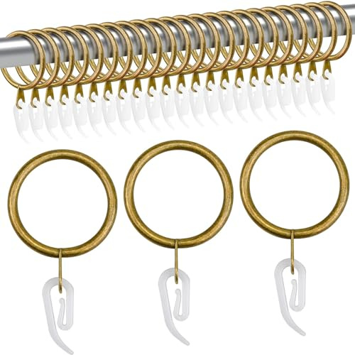 TSKDKIT 50 pz Anelli per tende in metallo con clip, anelli per tende da 30 mm con gancio in ottone antiruggine, per tende da finestra