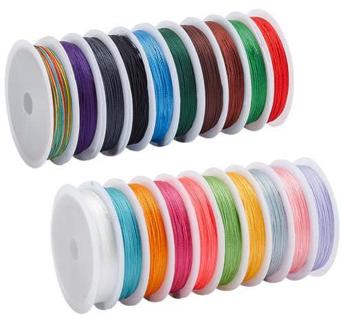 PH PandaHall 218 Yards Armband Perlenschnur 20 Farben 0.3mm Geflochtener Perlenfaden Chinesische Knotenschnur Für Kumihimo Freundschaftsarmband Schlüsselanhänger Schlüsselbänder Perlen