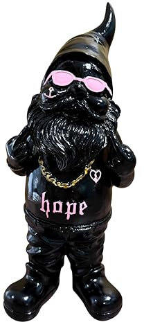 SEWAS Gartenzwerg - Tattoo Zwerg mit Stinkefinger - Mittelfinger Rocker Wichtel - handbemalt und wetterfest - hochwertiges Kunstharz - moderner Zwerg - Schwarz/Rosa/Gold