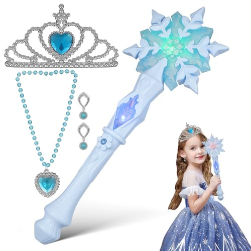 JOINPAYA Schneeflocke magischen Zauberstab: Prinzessinnen Led Schneeflockenlichter Leuchtender Zauberst?be F¨¹r Eispark Party Cosplay Blau Rosa (Blue)