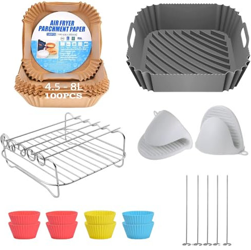 Heißluftfritteuse Zubehör,Airfryer xxl zubehör Kompatibel für Philips Airfryer XL 6,2L XXL 7,2L, COSORI 5,5L 4,7L, Cecotec 6L Airfryer Silikonform,13PCS heissluftfritteuse zubehör für 4,7-8L