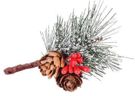 GOOHOCHY 6 Stück Künstliche Verschneite Kiefernadeln Mit Roten Beeren Und Natürlichen Tannenzapfen PVC Weihnachtsdeko Für Kränze Tischdekoration Und Blumenarrangements