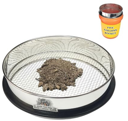 Upgraded Thickened Soil Sifter, 1/4'' Stainsteel Steel Rock Dirt Sifter for 5 Gallon Bucket, Soil Sifter Sieve for Gardening
