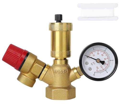 SWAWIS Gruppo di sicurezza valvola di sovrapressione Boiler DN25 (1), sfiato rapido 6 bar, manometro 10 bar, valvola di sicurezza per riscaldamento