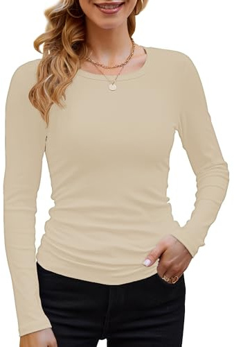 DUOEASE T-Shirt Femme Pull-on à Manches Longues Top Élégant Basique