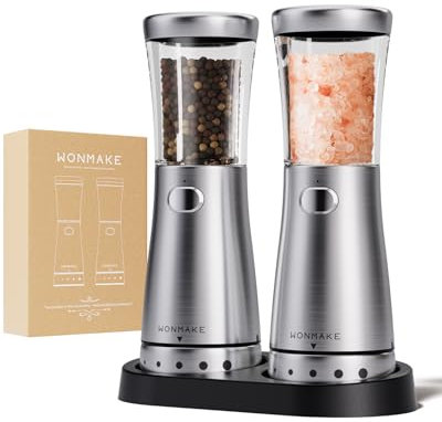 Electric Salt and Pepper Grinder Set with 4.5oz Large Capacity, Stainless Steel Rechargeable Salt and Pepper Grinder Set, Adjustable Coarseness, with Storage Base,Stainless Steel