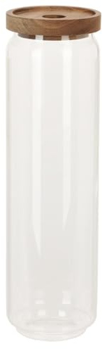 Carousel Home 1500ml Airtight Glass Food Storage Container With Wooden Lid | Glass Food Storage Canister Kitchen Jar for Spaghetti Pasta | Stylish Clear Glass Food Storage Jar - 30.5cm