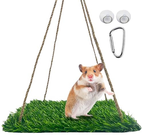 FmtwPhn Vogelschaukel aus Gras, Vogelschaukel mit Grasmatte,Hängemattenschaukel mit Vogelgrasmatte | Natürliches Klettervogelspielzeug mit Haken für Kakadus, Sittiche, Turteltauben und Wellensittiche