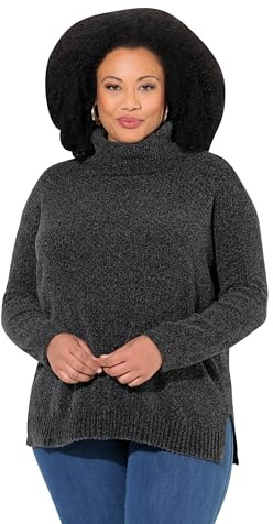Ulla Popken Damen große Größen Übergrößen Plus Size Chenille-Pullover, Oversized, Stehkragen, Langarm Graphitgrau 54+ 810312110-54+