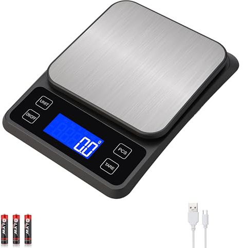 VITSOL Rechargeable Digital Kitchen Scale, 11lb/0.1g High Precision Food Scale,7 Units Digital Grams and Ounces for Weight Loss, Baking, Cooking and Meal Prep with Backlit LCD and Tare Function