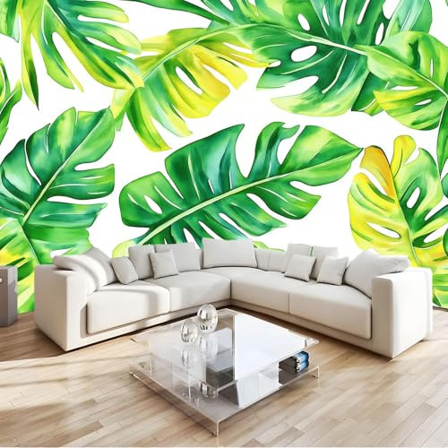 Verde Fotomurale foglie tropicali foglie di banano Carta da parati Fotomurali TNT Murale alla Moda Decorazione da Muro Poster Gigante Design Carta per pareti 200x140 cm