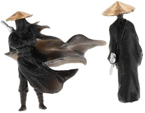 Vaguelly Figurines Miniatures de Guerriers Anciens en Résine Noire, Décorations Réalistes pour Bonsaï et Étagères, Lot de 2 Pièces pour Jardins Miniatures