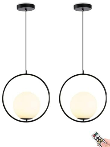HHOZsafety Lámpara Colgante de luz Colgante con Funcionamiento a batería Recargable y Bombilla Regulable Lámpara Colgante de Globo para Cocina, Isla, Comedor, Sala de Estar Solución de ilumin