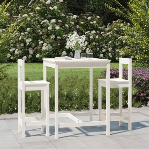 KTHLBRH 3-TLG. Gartenbar-Set Weiß Massivholz Kiefer Outdoor-Möbel-Sets Gartenmöbel-Sets Balkonmöbel-Sets Terrassenmöbel-Sets für Terrasse, Garten, Balkon