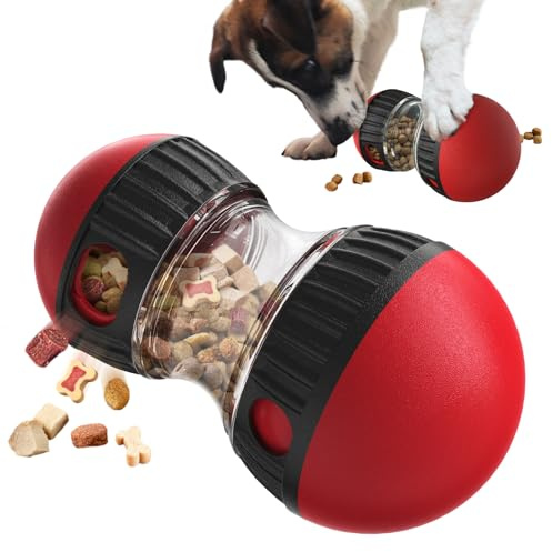 CYBERNOVA Jouets interactifs pour Chien, Distributeur de friandises et Balle à Alimentation Lente réglable pour Tous Les Chiens, Stimulant la Nature et améliorant l'intelligence du Chien (Rouge-Noir)