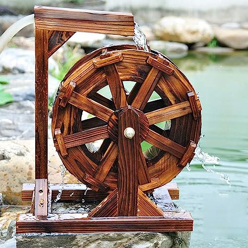 Fuente de agua de madera para jardín y patio al aire libre ornamental con ruedas de Feng Shui decoración interior y exterior (20 cm)