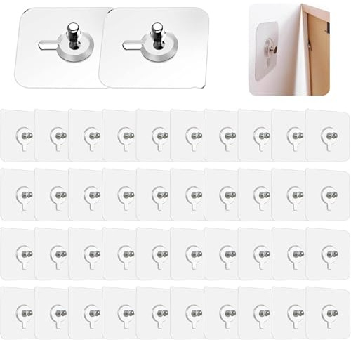 40 ganchos para cuadros autoadhesivos, clavos adhesivos para pared y clavos adhesivos para marcos de fotos sin taladrar, fijación transparente para cocina, ducha, dormitorio, hasta 5 kg de carga