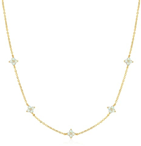 HARJJME Kette Gold Silber 925 Damen 14k Vergoldet Halskette Damen Kleeblatt Herz Perlen Cubic Zirkonia Choker Ketten Wasserfest Charm Goldene Silberne Statement Kette Modeschmuck Geschenke (G-Gold)
