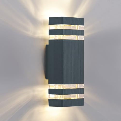 WEDNA Applique da Parete Esterno/Interno LED, Moderno 12W LED Lampada da Parete, IP54 Up Down Luci da parete per il giardino, corridoio, bagno, incluse 2 * Lampadine GU10, Grigio