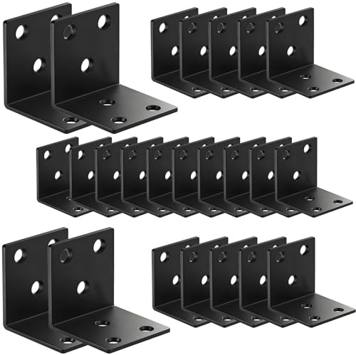XHMAXE L Right Angle Brackets 25 Pack 2 Inch Black Stainless Steel | Heavy-Duty 2 mm Thick Slotted 90 Degree Corner Braces for Wooden Furniture, Timber Frames, Shelves and DIY Repairs