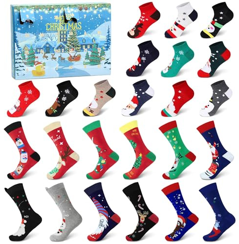 DBPBToU Calendario Adviento Calcetines Navideños 2025 Con 12 Pares Divertidos, Calendario De Adviento Mujer 2025, Regalos Para Mujeres, Hombre Y Adulto (Calcetines)