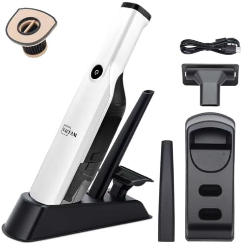VACFAM Handheld Vacuum Cordless,Dust Busters Cordless with Storage Dock,15KPA High Power Portable Vacuum Vordless,USB Quick Charge,Mini Vacuum with Multi-Nozzles & Washable Filter，White