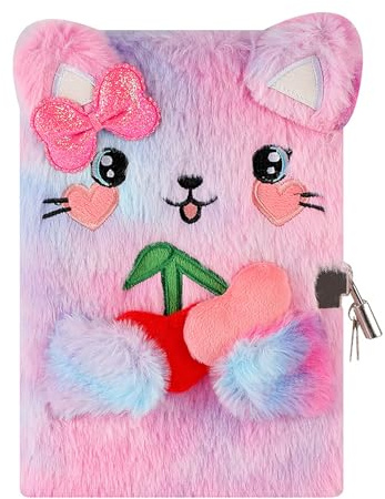 A5 Notebook Diary with Lock, Cute Cat Lined Journal, Gift for 6-12 Years Old Girls, Secret Diary for Kids' Birthdays