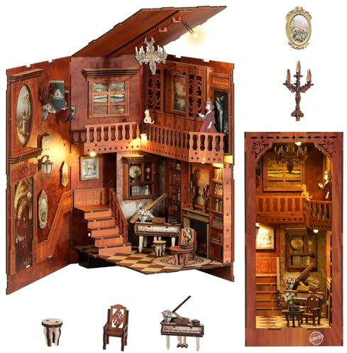MoKo Kit de Rincón de Lectura, Rompecabezas de Madera 3D con Luces LED, Kit para Construir Casas en Miniatura, Rincón de Libro Decoración Regalos para Adultos Familia, Cuentos de Grimm