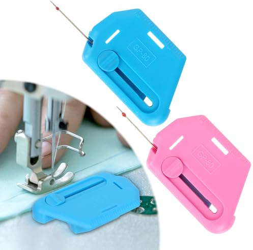 MOSTFUN 2 en 1 Guía Costura Magnética Ajustable con Descosedor Integrado, Guía magnética Hemmer en Forma de Polígono con Escala, Accesorio Universal para Máquinas Coser (Azul, Rosa)