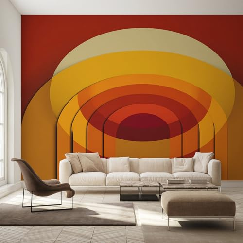 Generisch Fototapete Mid Century Modern Wohnzimmer Tapete Geometrische Retro 70er Jahre Tapeten, Vliestapete Schlafzimmer Motivtapeten, Wandtapete Wanddeko 100 x 70 cm (B x H) Y&W12