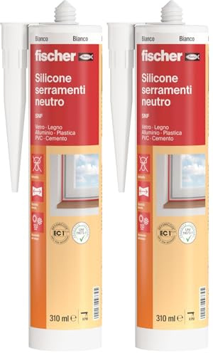 Fischer SNF Silicone Sigillante Legno Bianco, Pavimenti e Finestre, Neutro a Basso Modulo, Elastico, per Serramenti, Porte, Infissi, Inodore, Esterno/Interno, 9379 (Confezione da 2)
