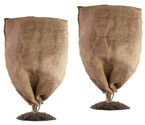 MeevrgR Lot de 2 housses réutilisables en toile de jute pour plantes – Sacs de protection contre le gel pour arbres et plantes en pot – 81,3 x 101,6 cm