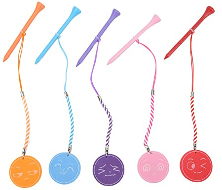 AlcheLHymist 5Pcs 3 1/4 Inch Golf Wooden Tees with Anti Loss Rope and Magnetic Eva Foam, Multi Color Expression Pattern, Reusable Maple Wood Tees for Putting Green and Daily Practice