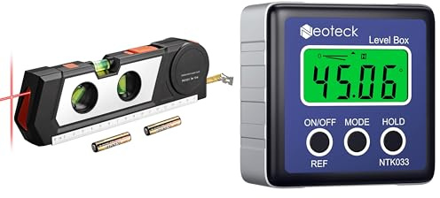Neoteck Livella Laser 4 in 1 con 3m/9.8ft Metro Nastro+Livella+17cm Regolo Livella Laser Multiuso con Doppia Testa Laser+ Angle Finder Digitale/LCD Goniometro Inclinometro Impermeabile Digitale/Bevel