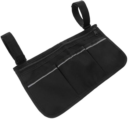SMASOLO Organisateur de Rangement Latéral en Tissu Oxford Noir avec Bande Réfléchissante pour Fauteuil Roulant, Sacoche Suspendue à L’accoudoir, Multi-compartiments, Usage Bureau