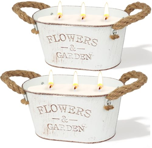 Velas de citronela para exteriores, 2 paquetes de velas grandes de citronela para jardín, vela de cera de soja natural de 3 mechas, vela de citronela de 140 horas de larga duración para patio, hogar
