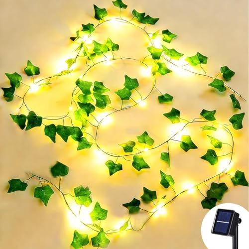 Cozymeow Guirlande Lumineuse Solaire, 10M 100LED Lierre Artificiel | 8 Modes Étanche Guirlande Lumineuse Faux Lierre Feuilles, Jardin Balcon Murale Table Terrasse Mariage Party Exterieur Deco