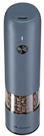 Zassenhaus Pepparkvarn KÖLN elektrisk USB, 14 cm, blå, steglöst justerbar högpresterande keramisk kvarn, akrylhus i rostfritt stål, uppladdningsbart litiumjonbatteri