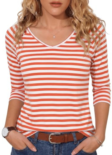 Terecey Top Donna a Righe Scollo V Maniche Tre Quarti Maglia Elegante