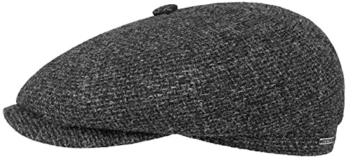 Stetson Hatteras Shetland Wool Flatcap Schiebermütze Herren Baumwolle gefüttert Herbst Winter anthrazit 57 cm