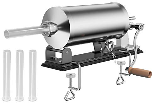 DREAMADE 4 KG Wurstfüller Manuell, Wurstfüllmaschine mit 4 Füllrohre, Wurstfüller Edelstahl Wurstmaschine, Fleischwolf Wurstspritze Wurstpresse, Silbrig (4 KG)