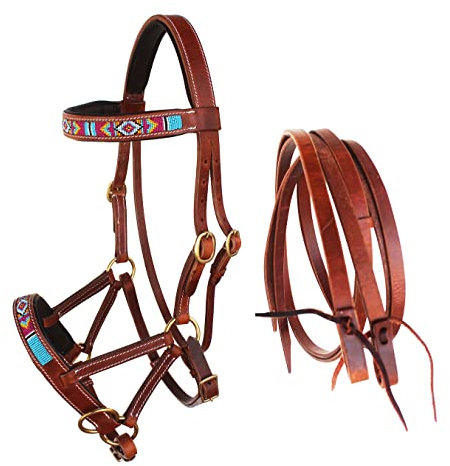 CHALLENGER Western-Zügel, gebisslos, Leder, mit Perlen, 77RS15TN-F