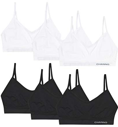 Channo Sujetadores Invisibles sin Costuras, sin Aros ni Relleno, Hechos de Licra con Tirantes Ajustables - Pack de 6, Blanco/Negro, S/M
