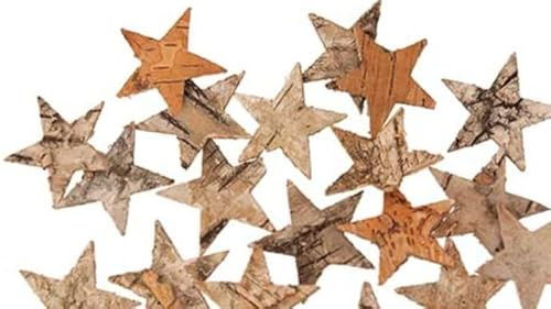 RiloStore 72 STK Birkensterne Natur 4cm Sterne OTH4 Birkenrinde Weihnachtsdeko Herbstdeko Rinde Holz Birke Deko Dekosterne Rindensterne Holzsterne Rinde Birkendeko